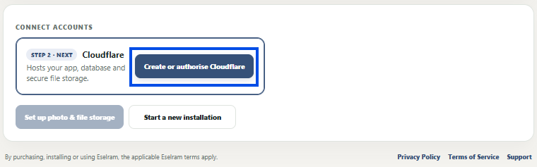 Eselram Cloudflare authorisation step for photo and file storage