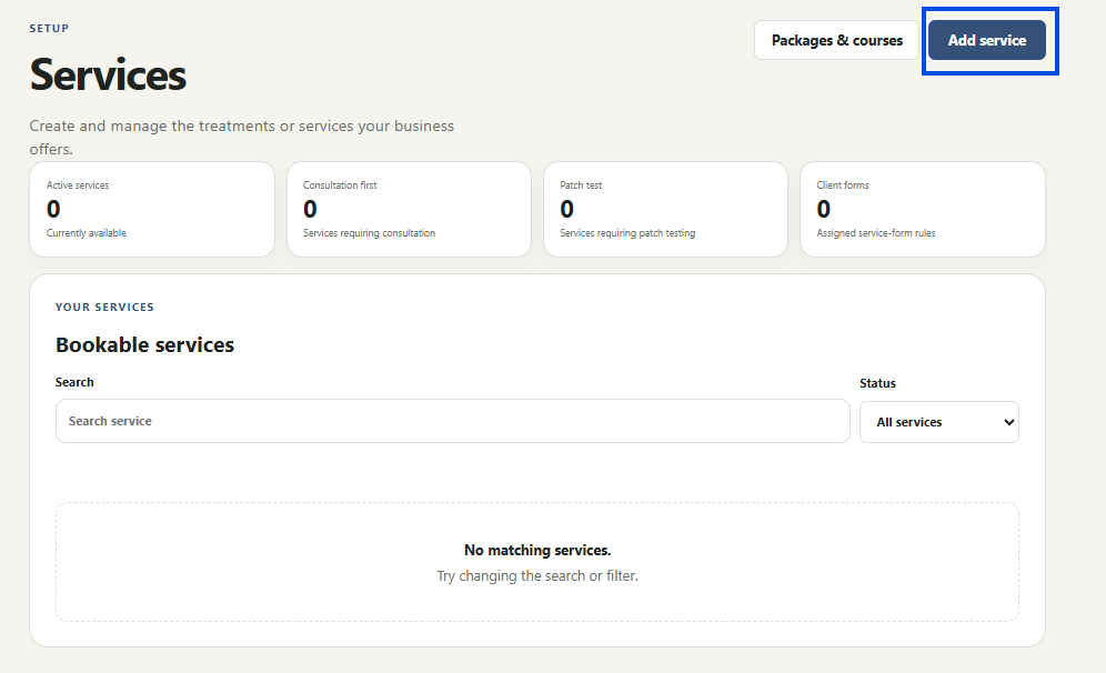 Eselram Services screen with Add service button