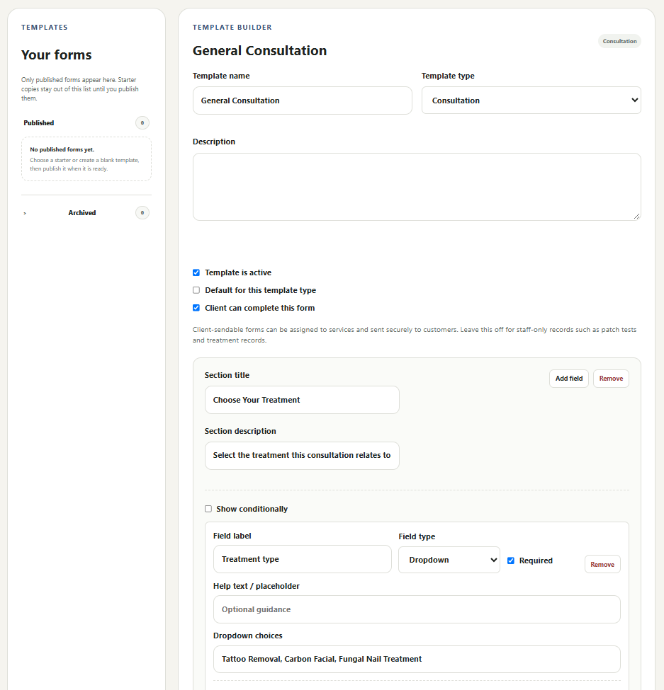 Eselram clinical template builder